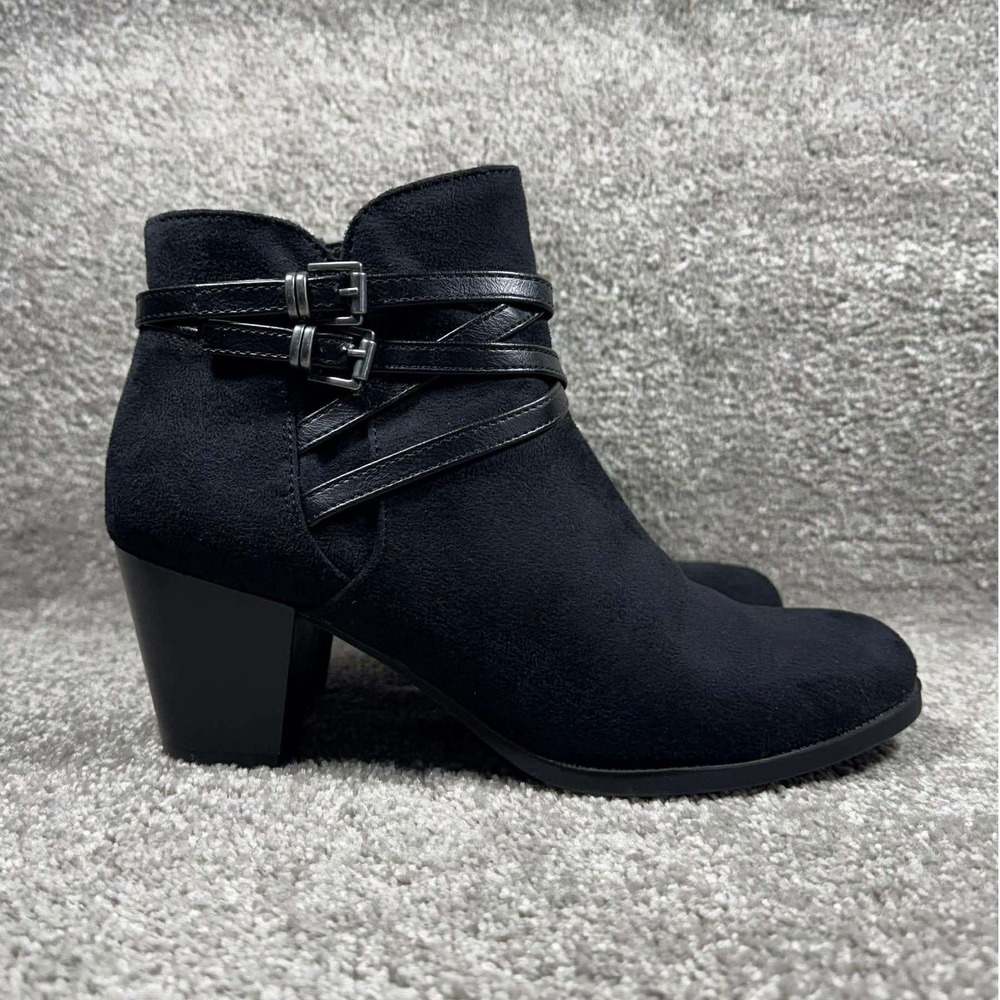 LifeStride Jezebel Ankle Boots Black Faux Suede Buckle Strap Womens 7W